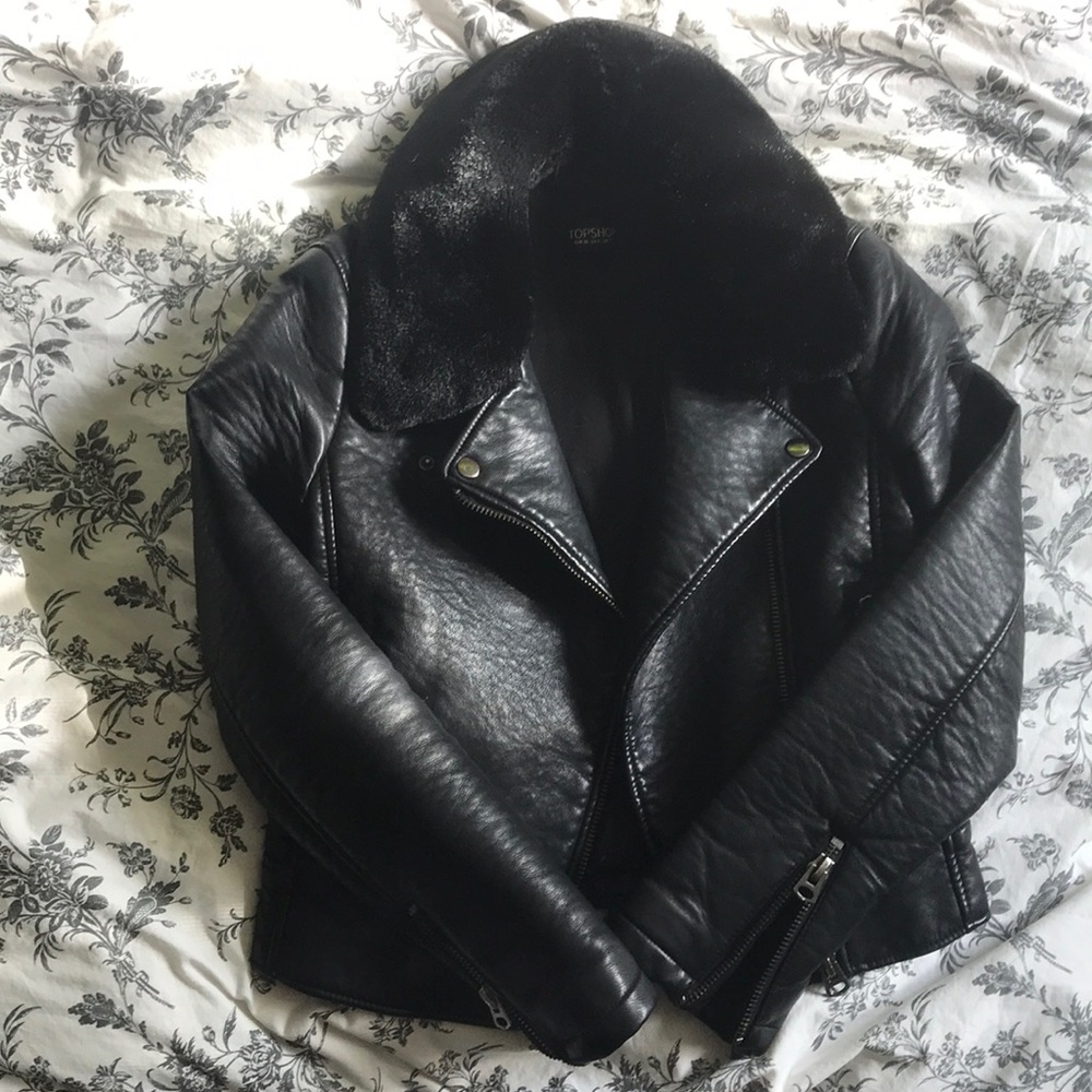 Topshop amazing faux leather jacket removable trim